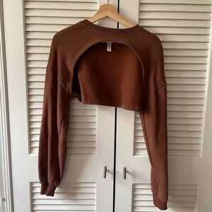 Open Back Cropped Long Sleeve Brown Shrug Workout Top